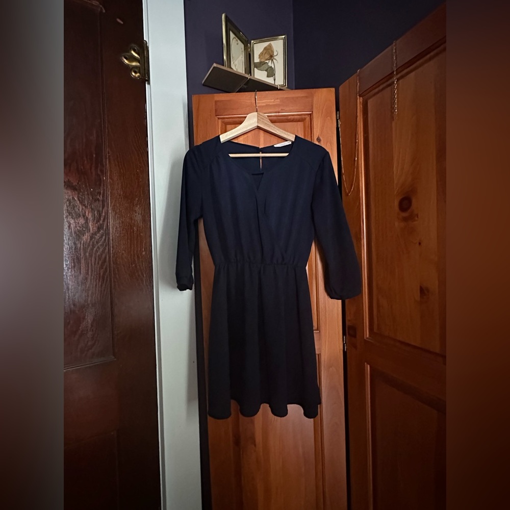 Navy Lush Mini Dress with 3/4 length Sleeves